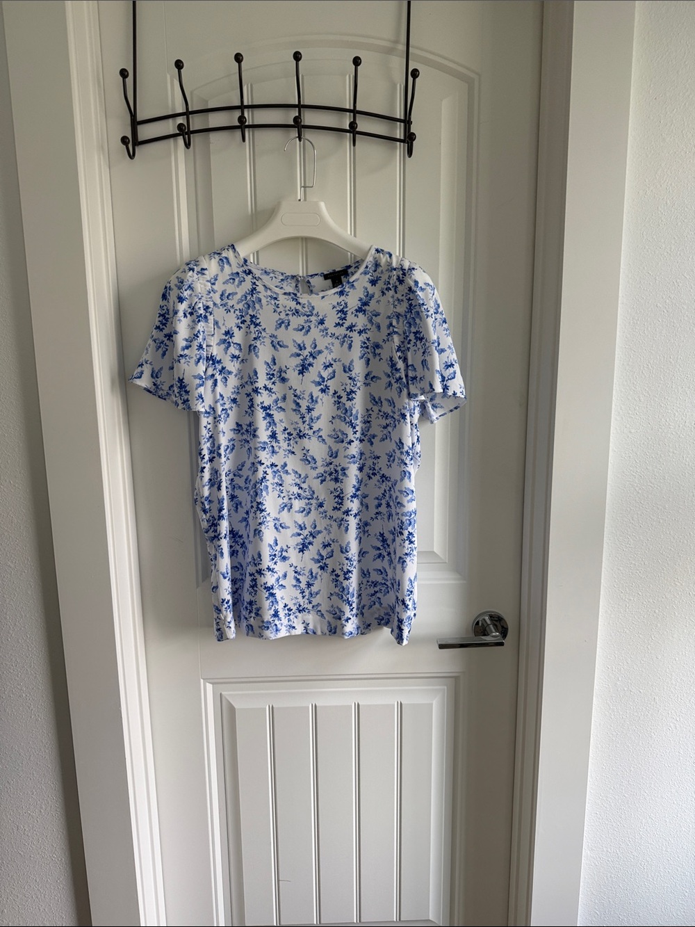 Ann Taylor White Tee with Blue Floral Print